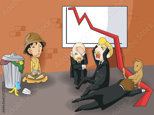 Vector: Bankrupt changing business owner or ceo into beggar Bankrupt changing business owner or ceo into beggar