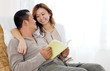Loving asian couple looking at each other