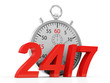 Stopwatch and 24 / 7 symbol isolate on white background