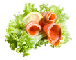 salmon with salad on white