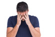 Illustration: Sad man standing with his head in hands Sad man standing with his head in hands