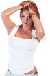 Sexy red hair woman in wet white t shirt