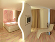 Raumteiler - Bett und Wohlfühlsessel mit Fernseher