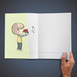 Young kid shouting with megaphone inside a book