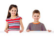 Photo: Two kids with empty blank Two kids with empty blank
