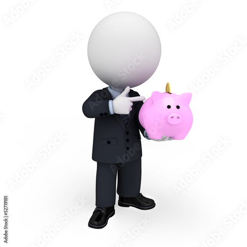 Illustration: 3d white people as business man with piggy bank 3d white people as business man with piggy bank