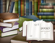 Book stacks on table