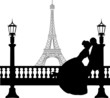 Wedding couple in front of Eiffel tower in Paris silhouette
