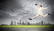 Jumping young businessman