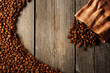 Coffee beans and bag background
