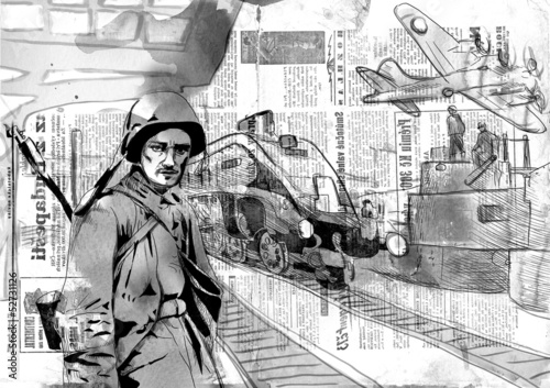Obraz na płótnie Świat 1905-1949 - żołnierz z karabinem maszynowym