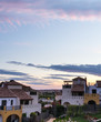 Sunset over quaint houses in Andalusia, Spain.