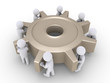 Businessmen turn cogwheel