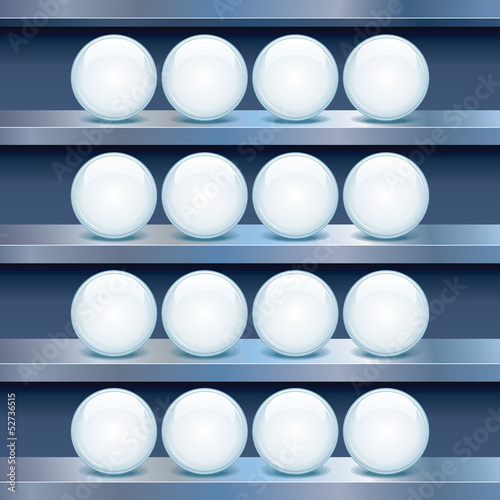 Vector: Metal Shelf with Empty Glass Buttons. Vector Image Metal Shelf with Empty Glass Buttons. Vector Image