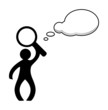 Person with magnify glass and speech bubble