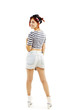 Back view of beautiful young woman looking over shoulder
