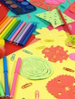 Colorful children desktop with accesories