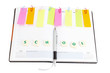 Notebook office organizer and reminder stickers with a ballpoint