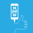 Smartphonee with wire forming "like" sign