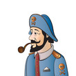 Pirate Captain with Beard and Pipe. Isolated on white.