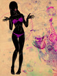 Grunge violet bikini girl silhouette