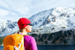 Woman hiker in mountains
