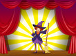 A witch at the stage with a red curtain