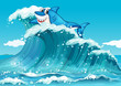 A shark above the big waves