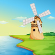 Vector: A windmill along the river A windmill along the river