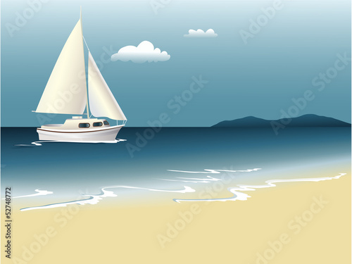 Vector: Summer background with sea and boat Summer background with sea and boat