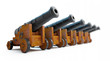 Illustration: Old cannons row on a white background Old cannons row on a white background