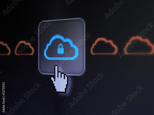 Illustration: Cloud computing concept: Cloud Whis Padlock on digital computer Cloud computing concept: Cloud Whis Padlock on digital computer