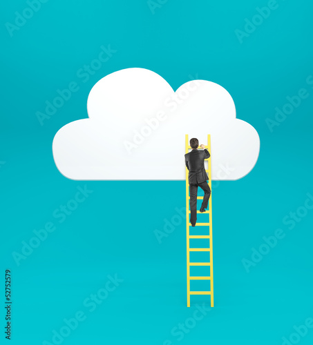 Photo: man climbing on ladde man climbing on ladde