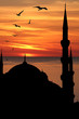 Blue mosque silhouette against sunset. Istanbul, Turkey