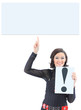 Photo: Beautiful businesswoman with a sign exclamation Beautiful businesswoman with a sign exclamation