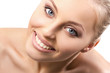 smiling young woman looking up