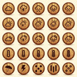 Wood Weather Icons in Brown Background