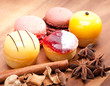 Photo: Small cakes on a wooden tray Small cakes on a wooden tray