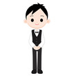 黒いベスト 蝶ネクタイの制服の男性店員