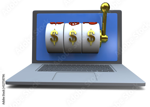 Illustration: COMPUTER AND SLOT MACHINE - 3D COMPUTER AND SLOT MACHINE - 3D
