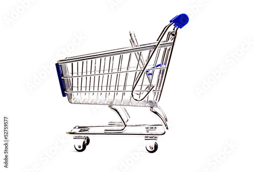 Photo: Shopping cart on white a background. Shopping cart on white a background.