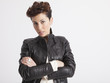 real young woman with a leather jacket