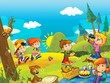 Picnic in the woods - illustration for the children