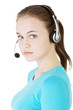 Beautiful young call-center assistant smiling