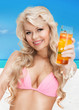 woman in bikini with cocktail