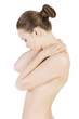 Young woman with pain in her back.