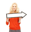 girl with direction arrow sign