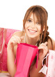 girl with colorful gift bags