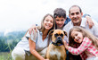 Happy family with a dog