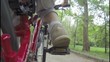 Child on a bike. Pedals of bicycle